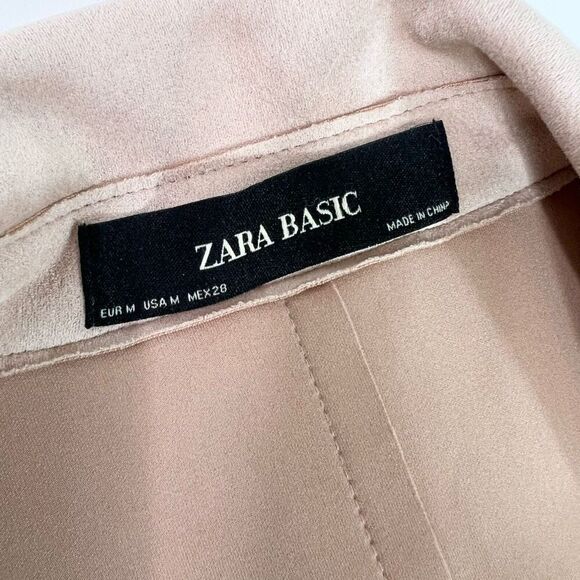 Zara Basic Trench Coat Womens Medium Light Pink Belted Double Breasted - Picture 3 of 10